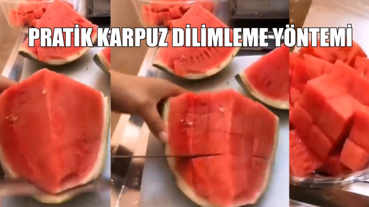 Karpuz dilimlemenin meğer kolay yolu varmış! Saniyeler içinde hazır olacak! İşte pratik karpuz dilimleme yöntemi