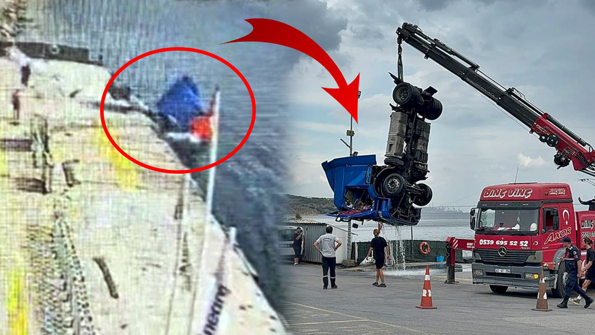 Freni boşalan tırın denize düşme anı kamerada! Bariyerleri kırdı geçti, şoför çaresizce izledi