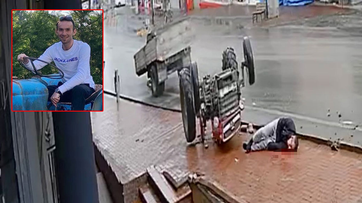 Korkunç ölüm kamerada: Her şey bir anda oldu! Islak yolda devrilen traktörün altında kaldı