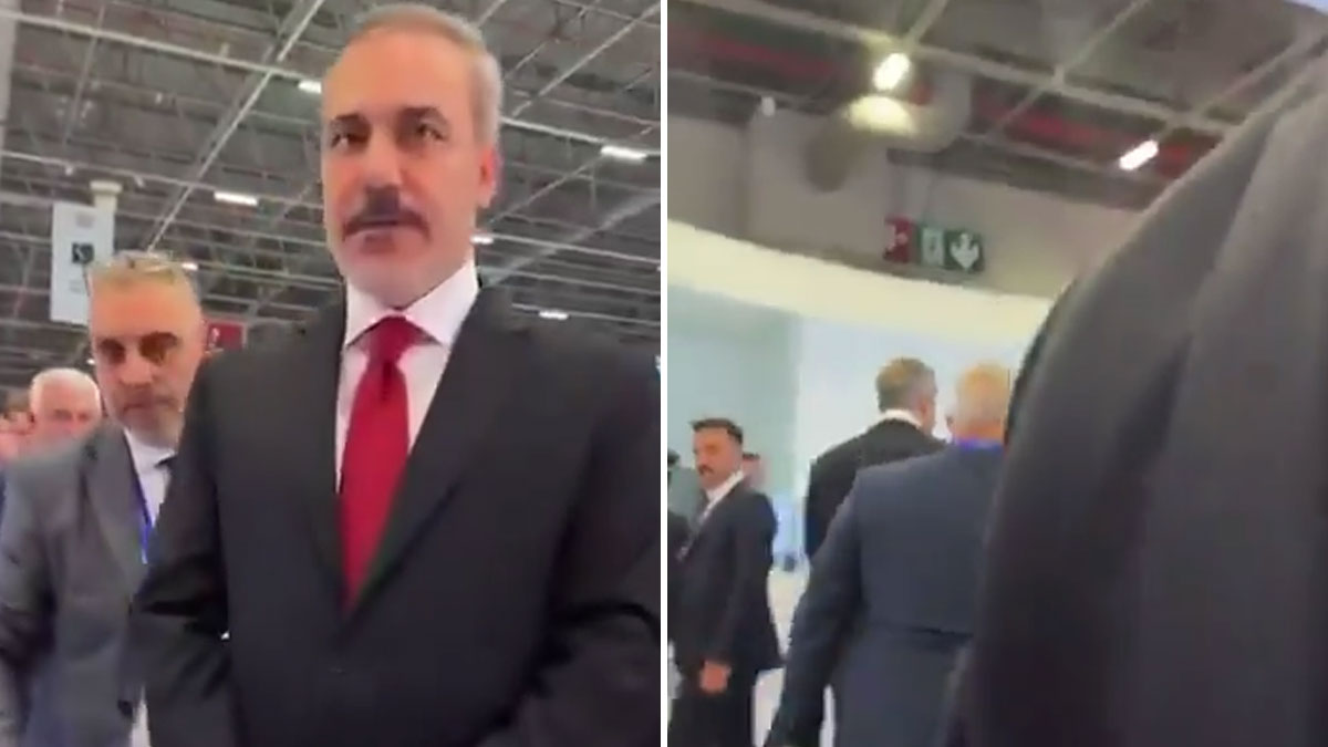 Bakan Fidan'a İsrail'in silah tedarikçisini sordu korumalar müdahale etti: 'BAE Systems'in bu fuarda ne işi var?'