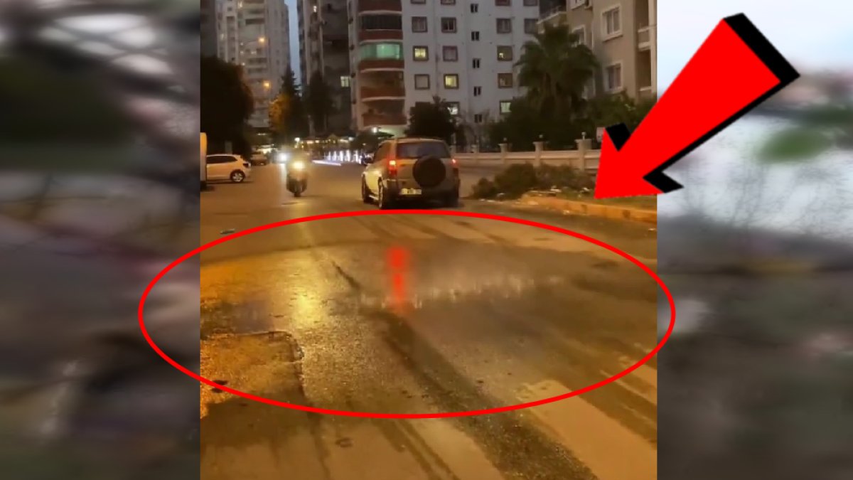 Adana'da şaşırtan doğa olayı! Koca yolun bir noktasına yağdı: Her yer kuru sadece orası ıslak