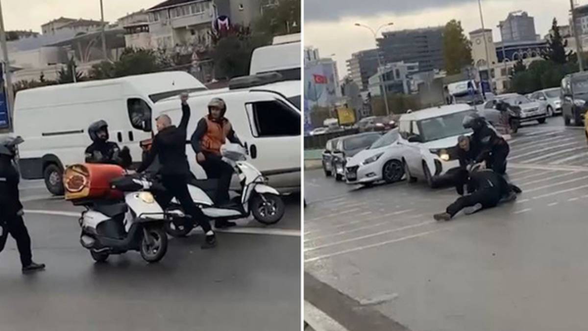 İstanbul trafiğinde değişmeyen manzara: Kuryeye demir çubuklu saldırı kamerada!