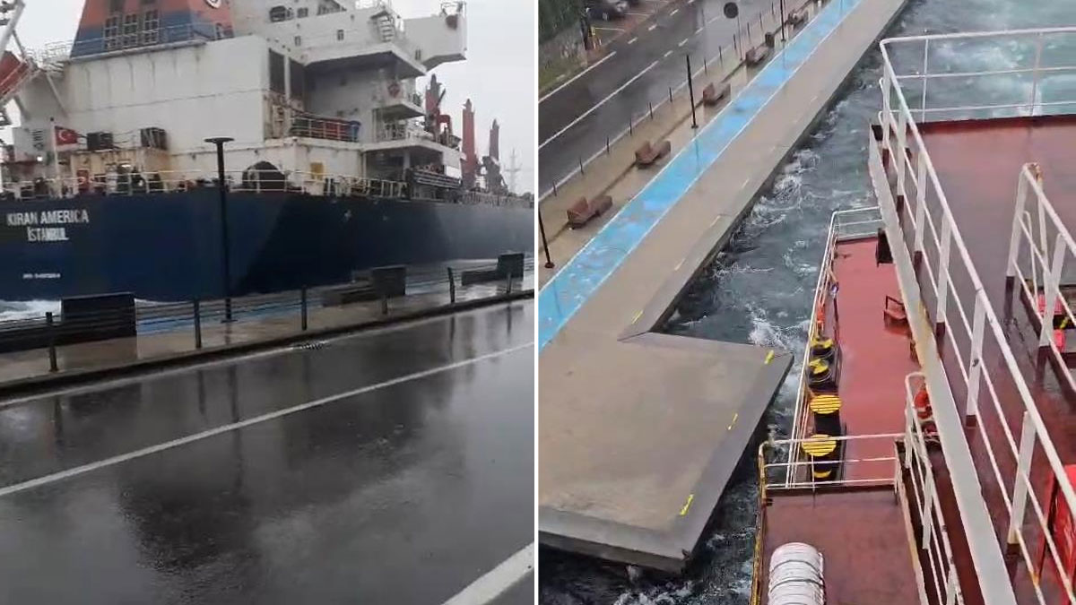İstanbul Boğazı’nda tehlikeli anlar: Şiddetli rüzgar gemiyi kıyıya sürükledi