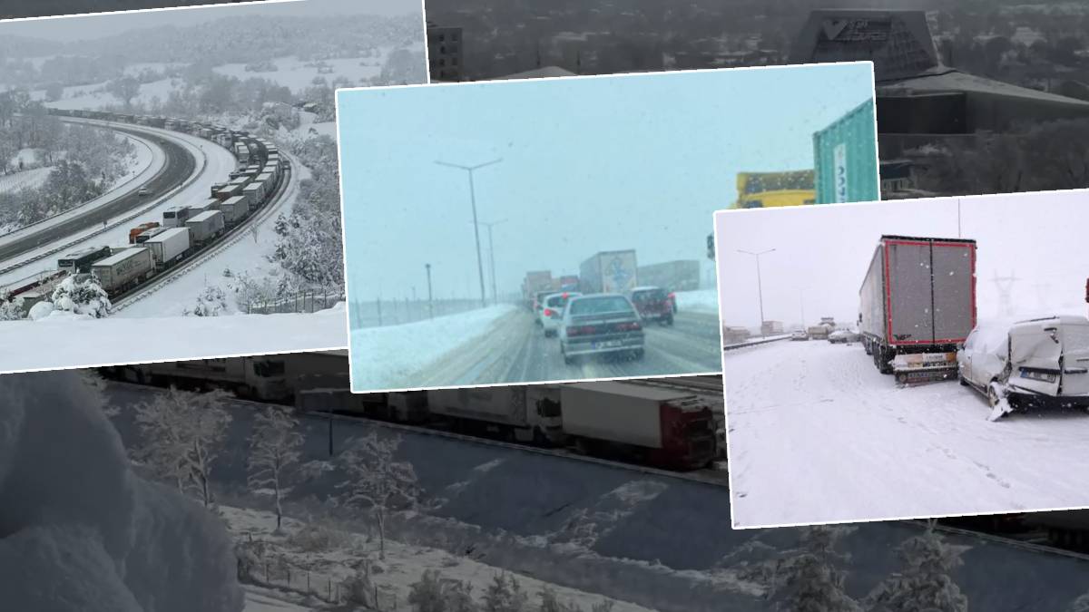 TEM'de ulaşım durdu: Kar yağışı kazaları beraberinde getirdi, onlarca vatandaş mahsur kaldı