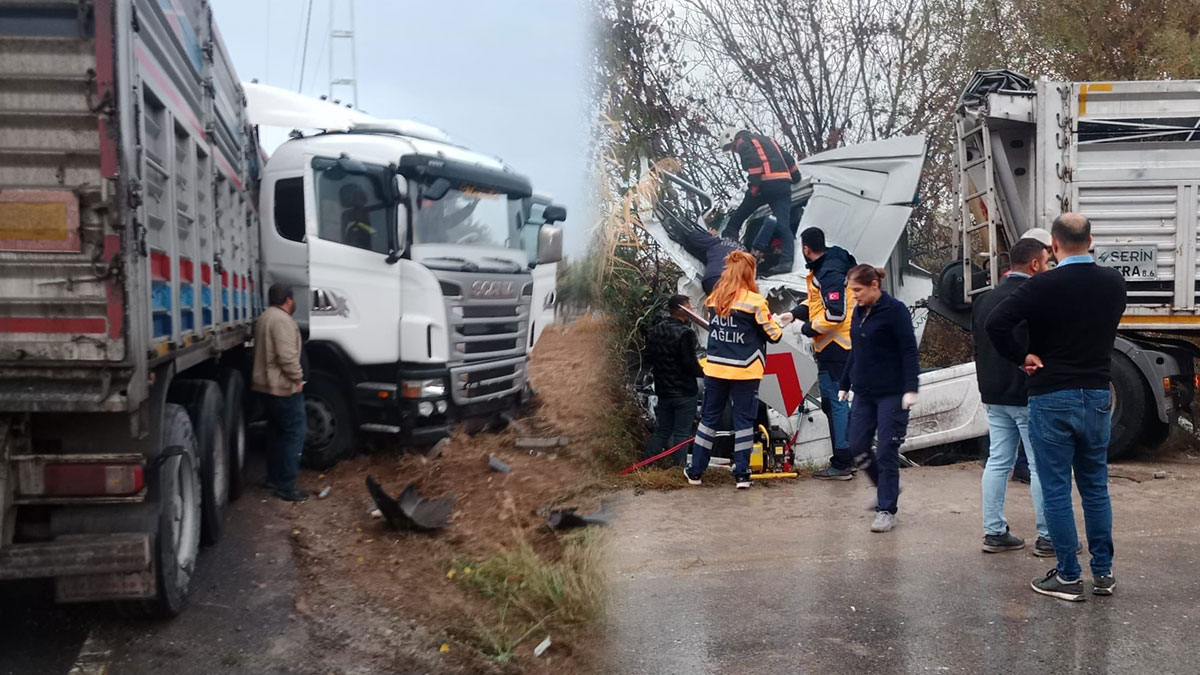 İki tırın çarpıştığı feci kaza kamerada! Boş yolda birbirlerine girdiler