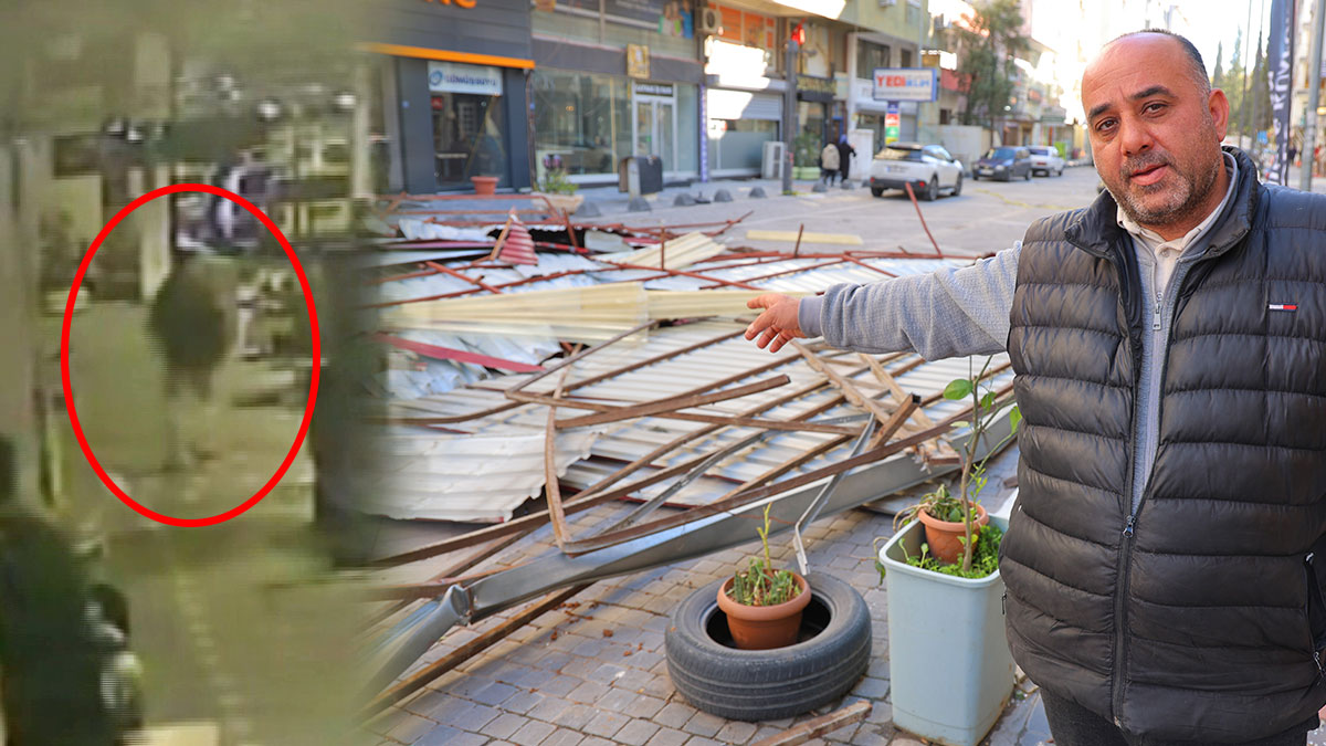 Kaldırımda yürüyen adamın üstüne çatı düştü! Korkunç anlar kamerada
