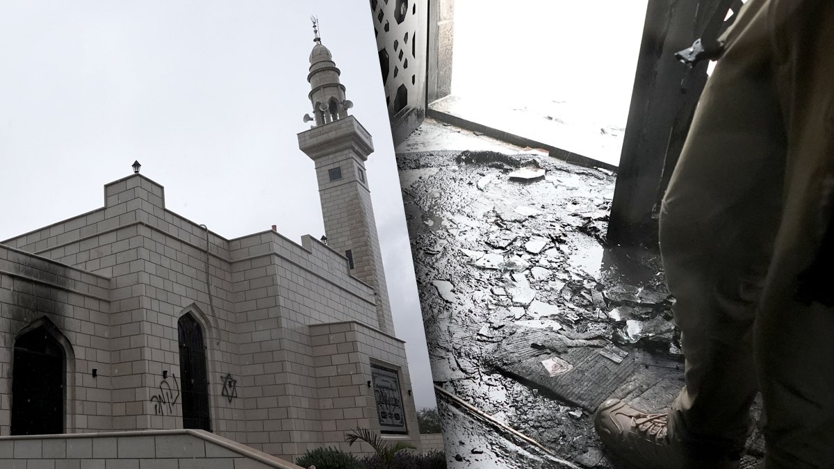 İsrailliler Batı Şeria'da cami yakmaya kalktı... Cami duvarlarına ırkçı sloganlar yazdılar