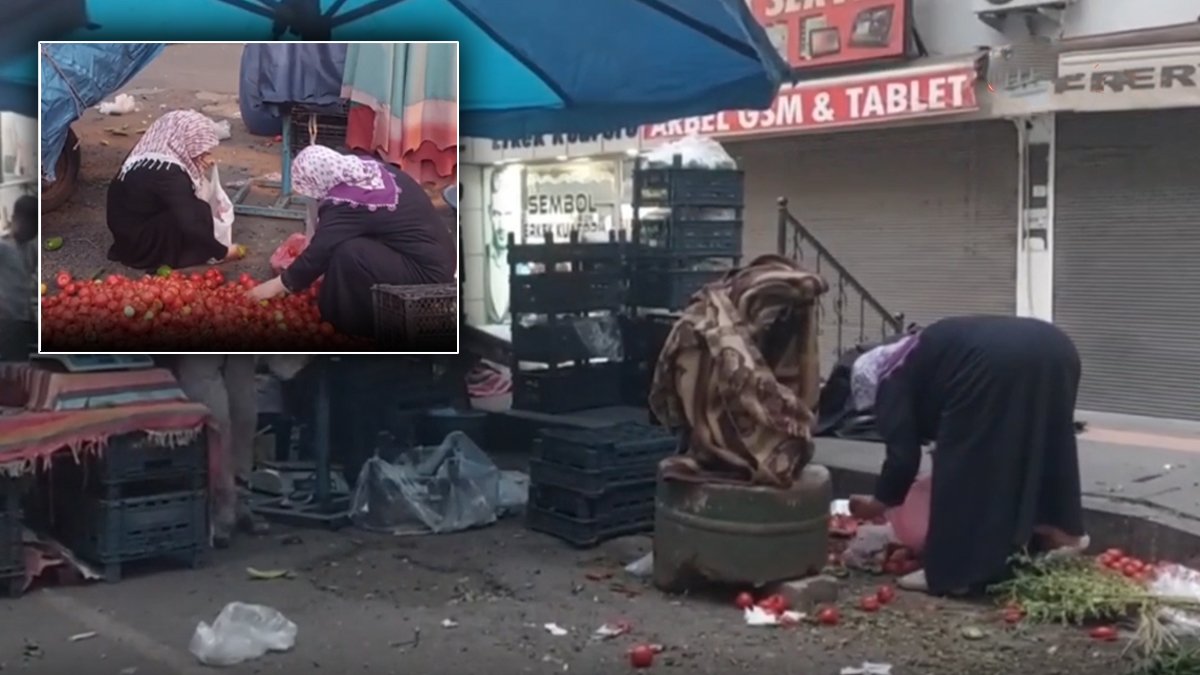 Vatandaşın gücü semt pazarına da yetmiyor... Ezilmiş sebze ve meyveleri topladılar