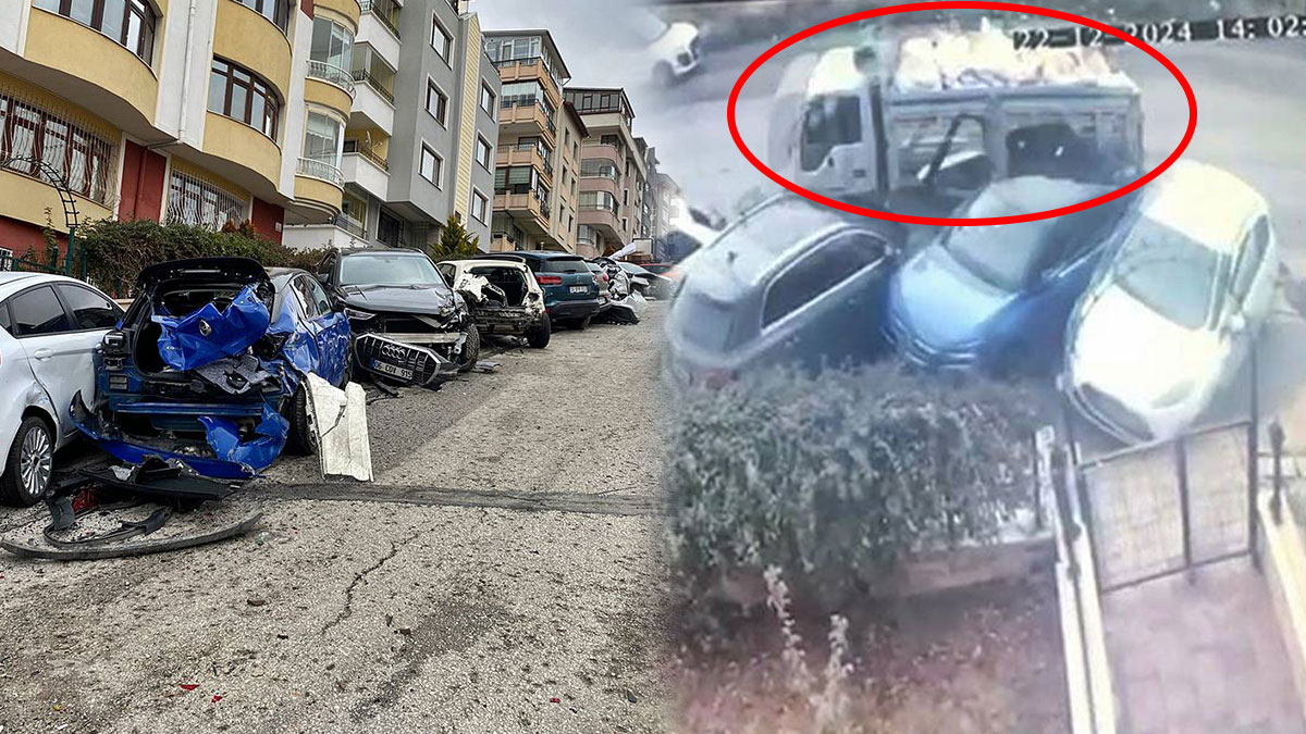 Yokuş çıkarken freni boşaldı: Faciadan dönüldü! Park halindeki 11 araca çarparak durabildi