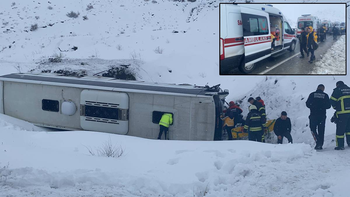 Erzincan'da yolcu otobüsü şarampole devrildi: Çok sayıda ambulans sevk edildi