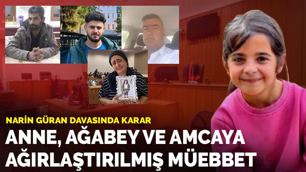 Narin Güran davasında karar: Anne, ağabey ve amcaya ağırlaştırılmış müebbet hapis cezası