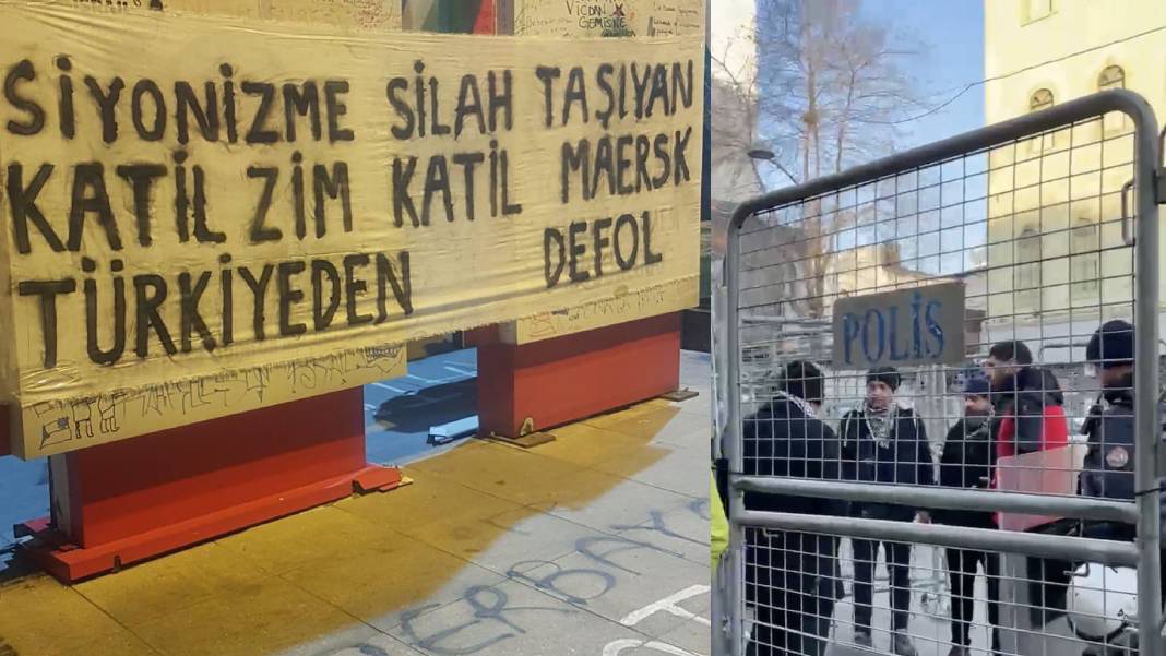'Katil ZIM Türkiye'den defol' pankartı taşıyanlar gözaltına alındı