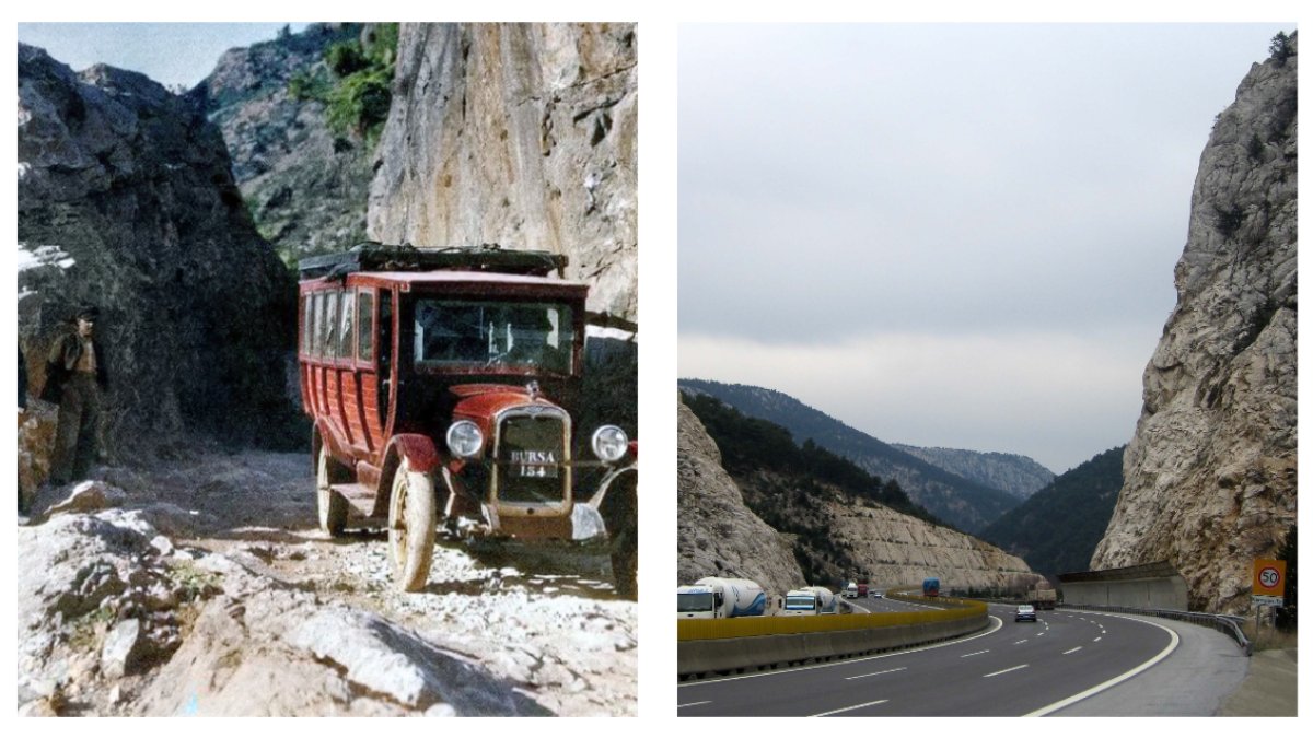 1929 yılına ait bu fotoğraf sosyal medyada gündem oldu! Yolun eski ve yeni halini görenler nereden nereye dedi