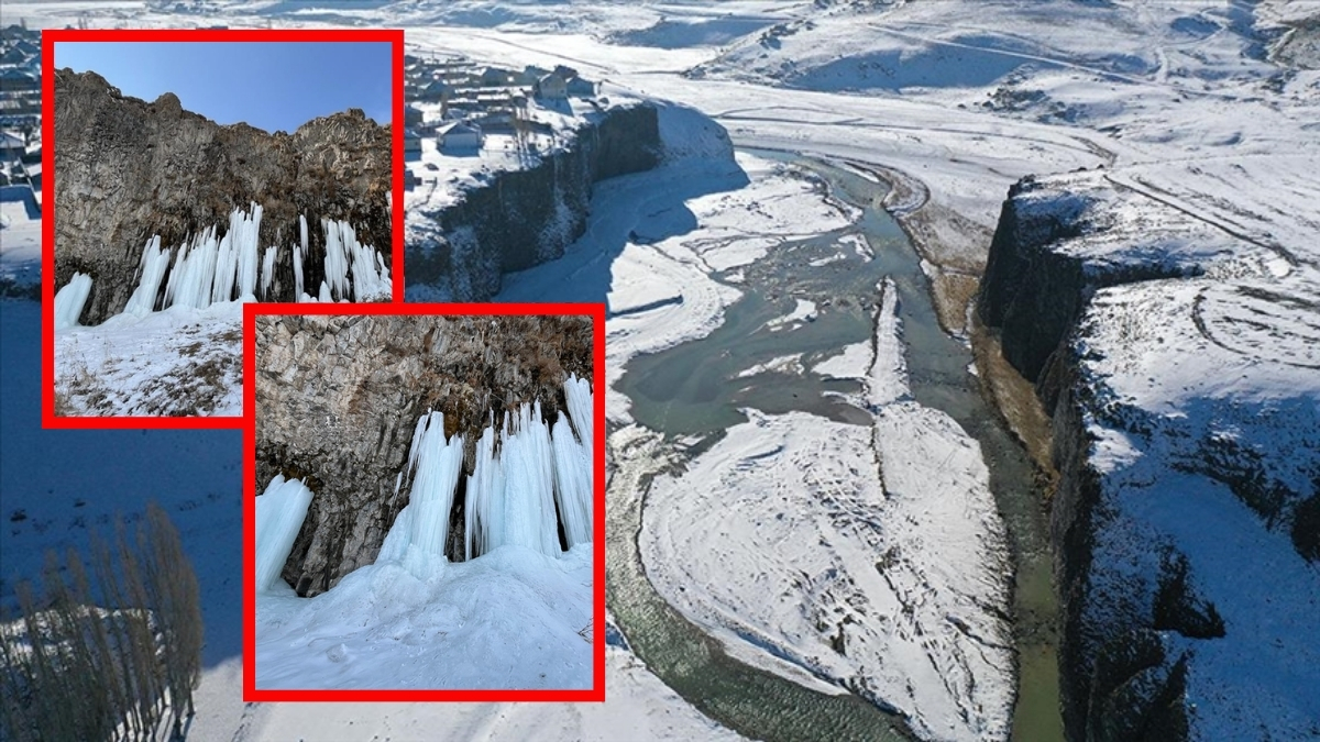 Doğanın sıra dışı yaratıcılığı! Murat Kanyonu’nda oluşan buz sarkıtları görenleri büyüledi: Kış manzarası için akın ediyorlar