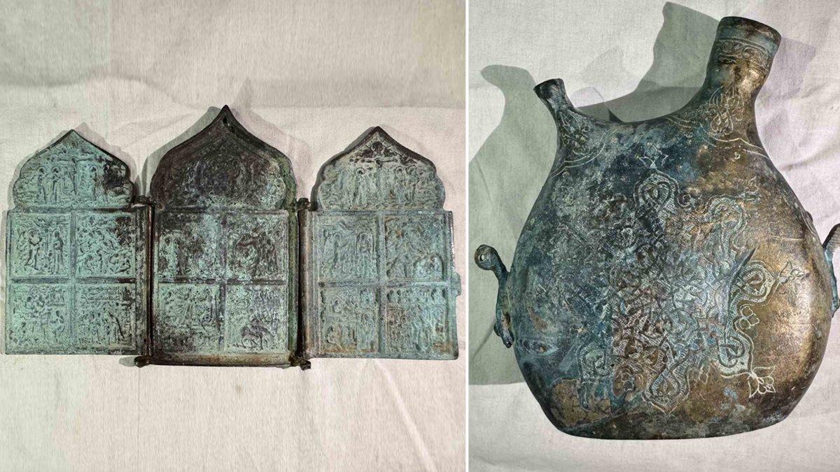 Bizans döneminden kalma levha ve matara ele geçirildi