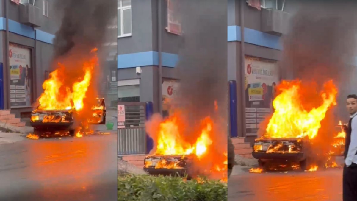 Sokak ortasında terk edilmiş halde görüldü! Alev topuna dönen araç böyle görüntülendi