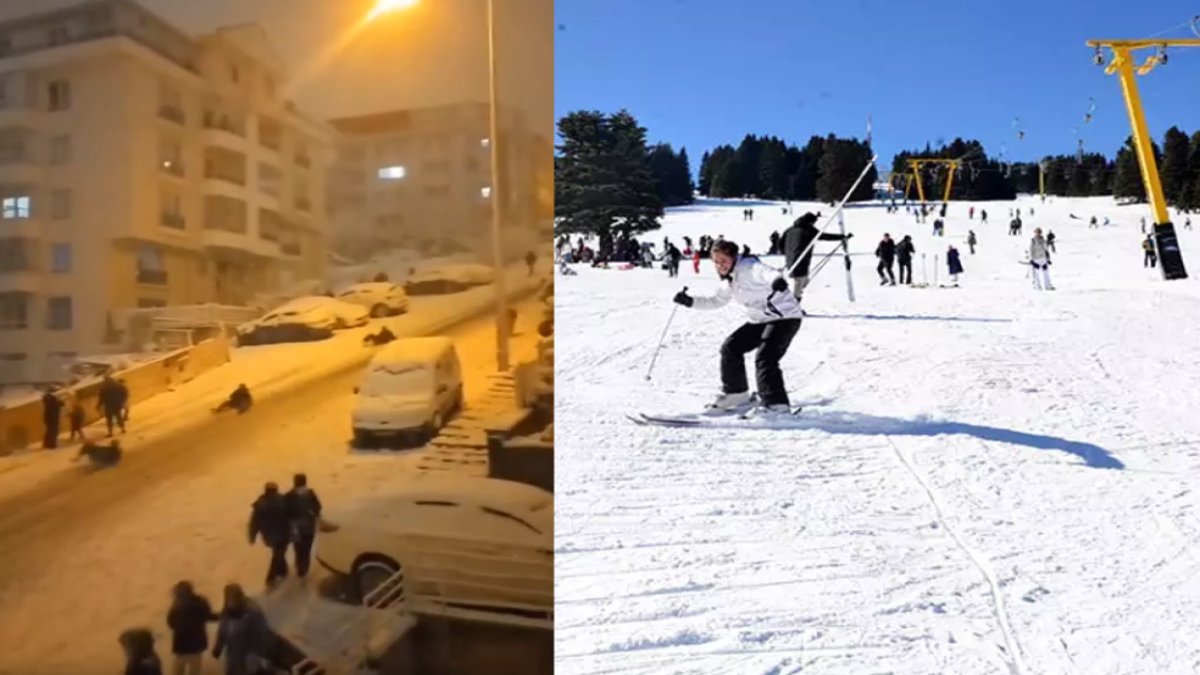 Burası Uludağ olsa beğenirdiniz ama burası Etimesgut! Ankara sokakları "mini kayak merkezi"ne döndü