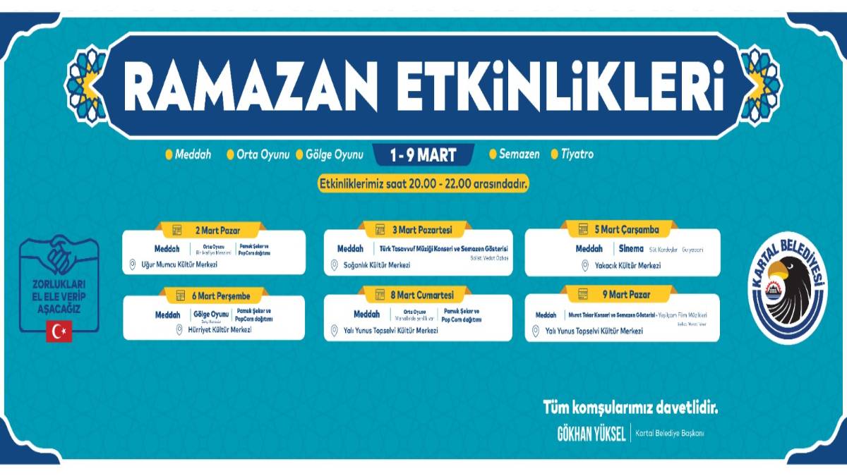 Kartal Belediyesi’nin geleneksel Ramazan etkinlikleri 2 Mart Pazar günü başlıyor
