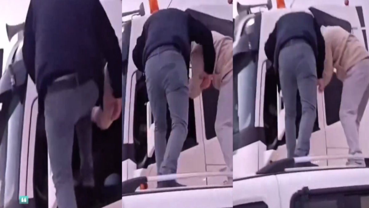 O ilçemiz yine şaşırtmadı! Trafik magandaları TIR sürücüsünü darp etmek için araba üzerine çıktı
