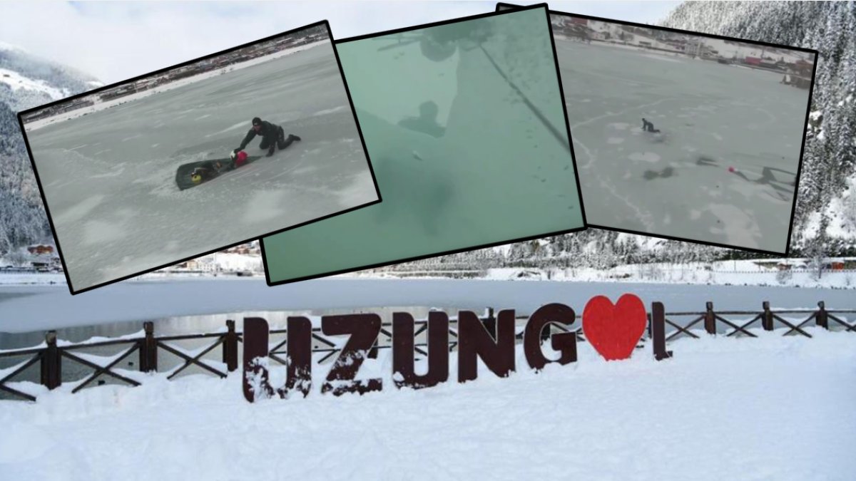 Uzungöl'ü hiç böyle görmediniz! Jandarma SAK ekibi kalın tabakayı kırarak altına girdi