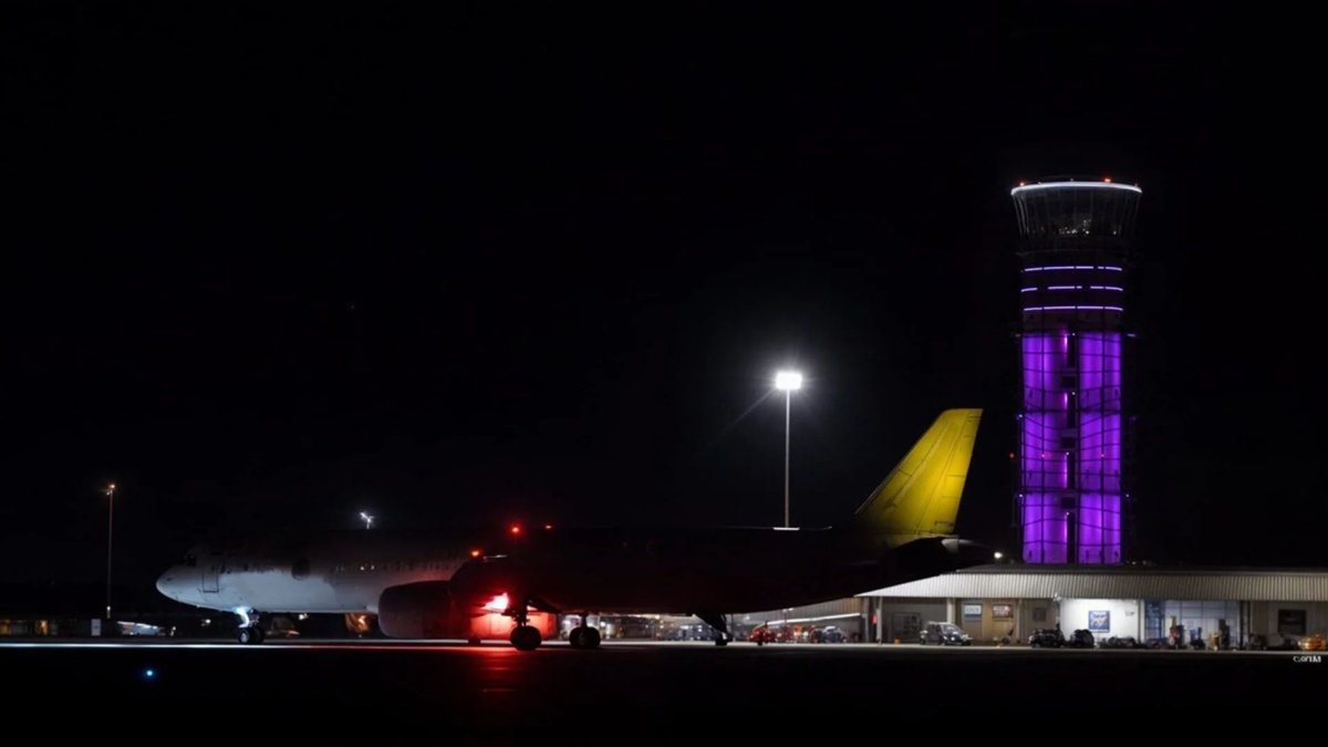 Sabiha Gökçen'de kontrol kulesi 8 Mart için aydınlatıldı