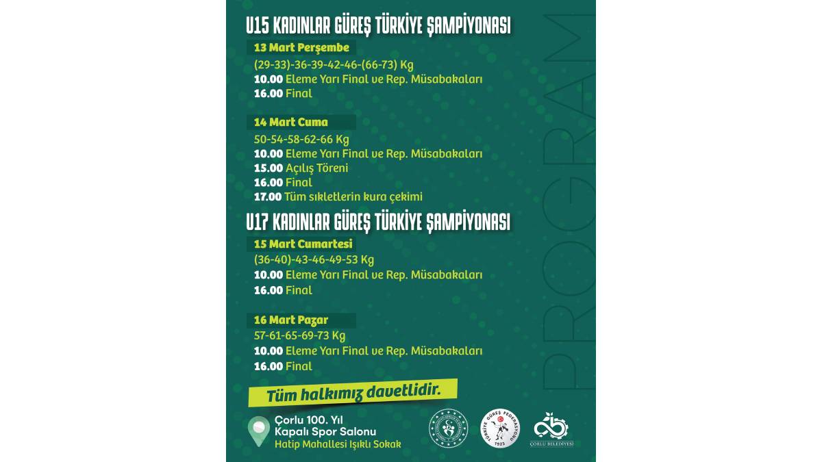 Çorlu, U15 & U17 Kadınlar Güreş Türkiye Şampiyonası’na ev sahipliği yapıyor