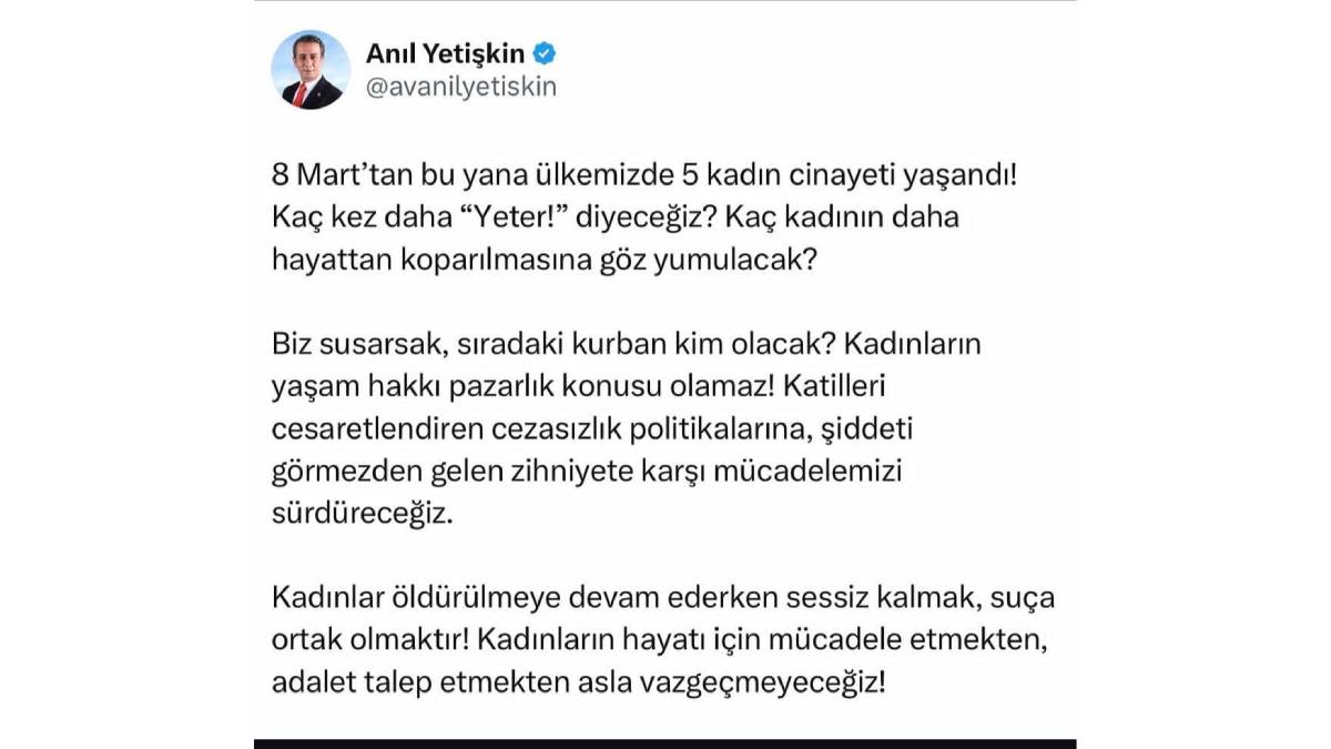 Başkan Yetişkin kadın cinayetlerine tepki gösterdi