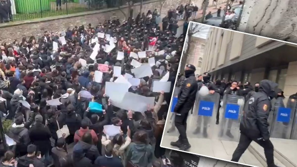 İstanbul Üniversitesi'nde hareketli dakikalar: 'İmamoğlu' eylemi yapan öğrencilere polis engeli