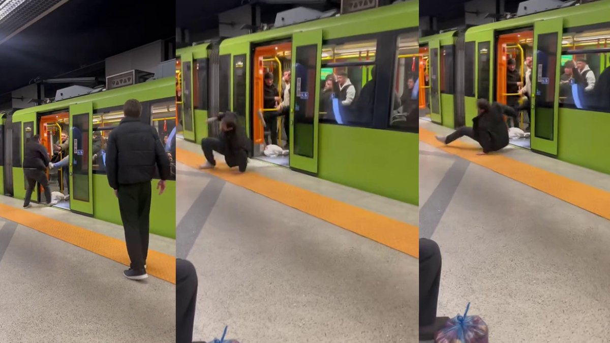 Metroda yaşlı adama hakaret eden genç yolcuyu, diğer yolcular affetmedi! Tekme tokat giriştiler, araçtan attılar