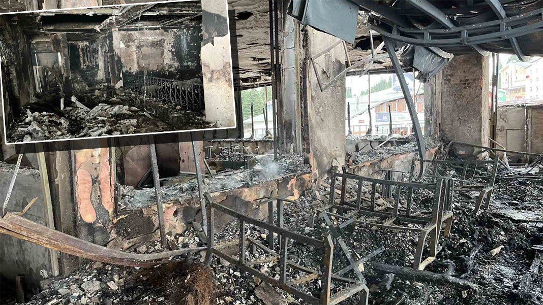 Uludağ'daki yangın faciasından geriye acı ve enkaz kaldı: Yanan otelin içi böyle görüntülendi
