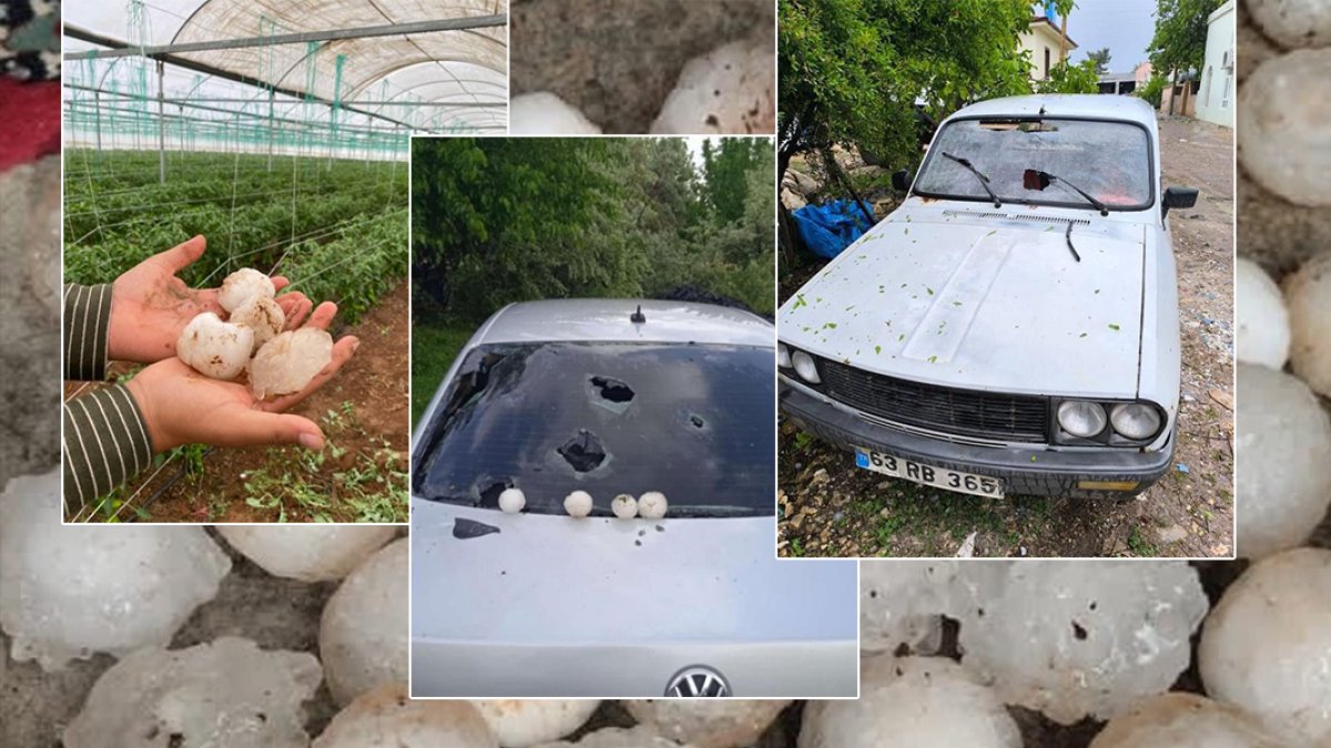 Şanlıurfa’da kar topu büyüklüğünde dolu yağdı: Araziler ve araçlar zarar gördü