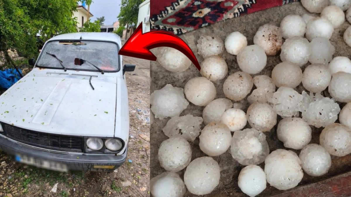 Şanlıurfa'da yağan dolunun büyüklüğü şok etti! Arabaların camını tuz buz etti
