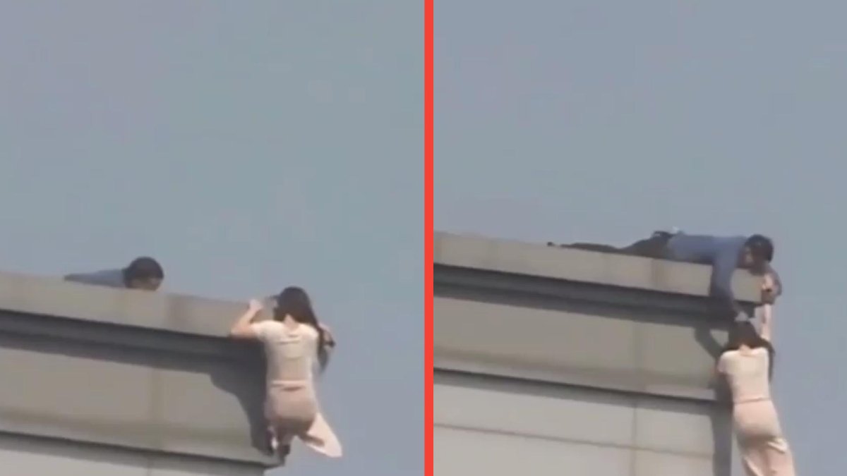 İntihara kalkışan kadını saçından tutup kurtardı! Görüntüler şaşkına döndürdü