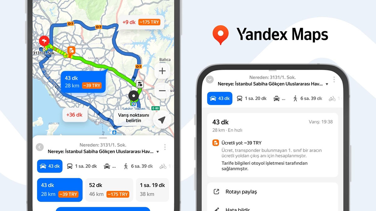 Yandex Haritalar artık güzergah boyunca yol ücretlerini gösteriyor! Ayrıca internet olmadan da navigasyon imkanı sunuyor