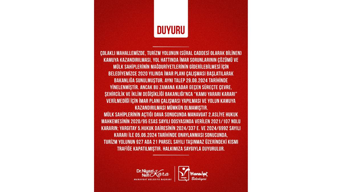 Turizm yolunun kamuya kazandırılması sürecinde bakanlık onayı bekleniyor