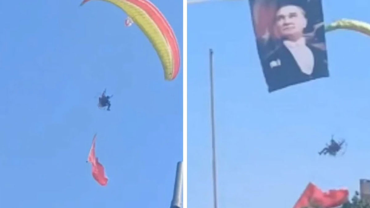 19 Mayıs kutlamalarında korkutan anlar: Paramotor kamyonetin üzerine düştü