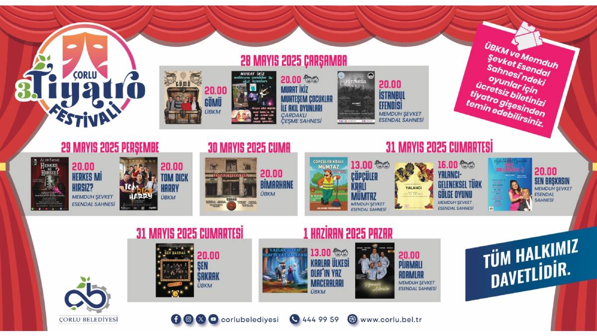 3. Çorlu Tiyatro Festivali 28 Mayıs’ta perdelerini açıyor