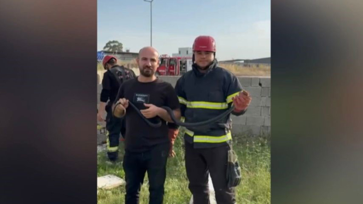 Bahçeye giren yılanla hatıra fotoğrafı çektirdiler