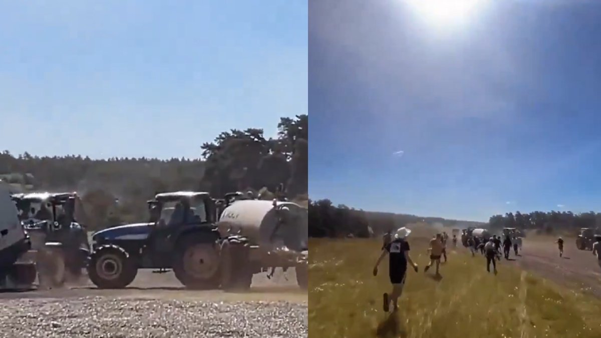 Çiftçilerden arazilerine izinsiz giren gençlere baskın! Traktörlerle araçlarını devirdiler: O anlar anbean kamerada