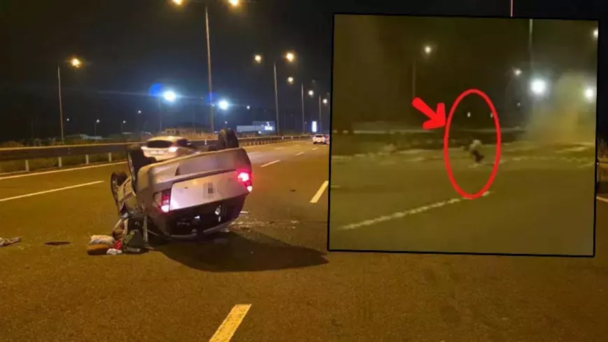 Sakarya'da otoyolda korkunç kaza: Küçük çocuk taklalar atan otomobilden yola savruldu