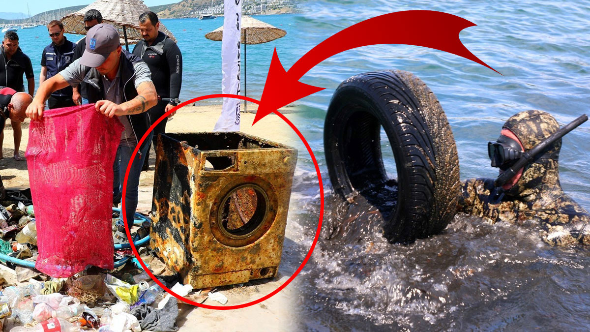 Bunu balıklar yıkansın diye mi denize attın! Deniz dibi temizliğinde 'Pes' dedirten görüntüler...