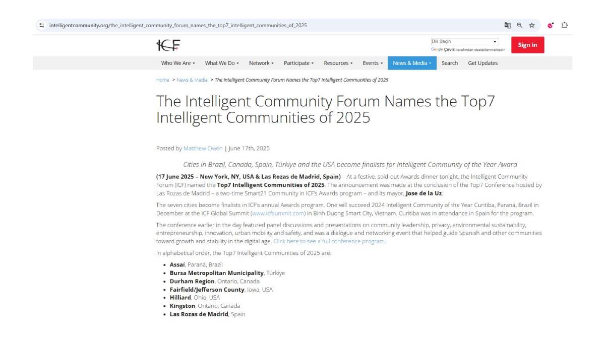 Bursa, Dünya’nın en akıllı 7 kenti arasına girdi