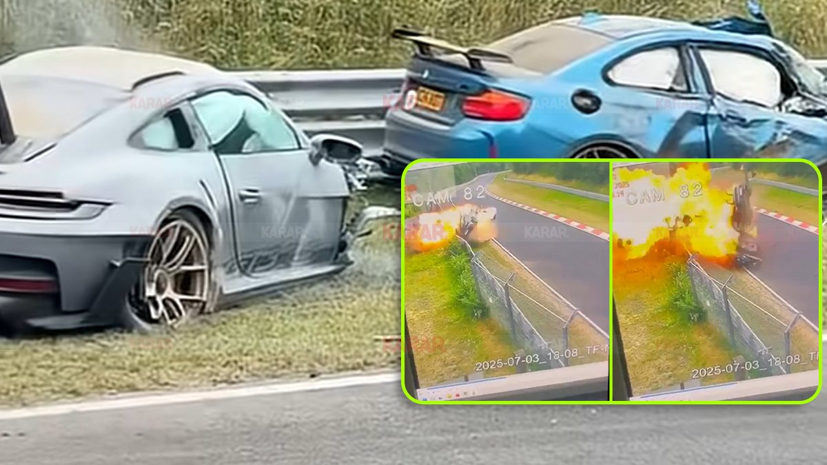 Nürburgring pistinde korku dolu anlar: Duvara çarpan otomobil alev aldı