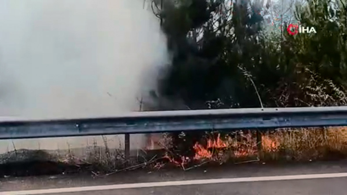 Düğün konvoyundan atılan meşale çamlık alanı yaktı