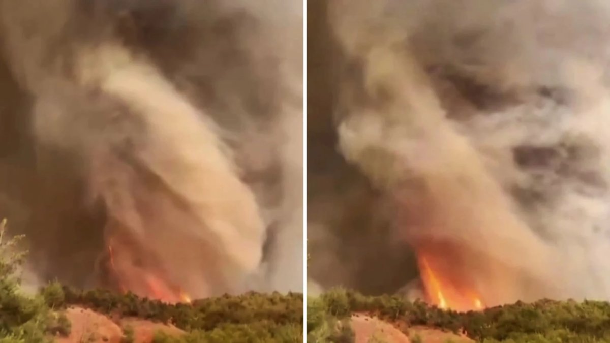 Bilecik'teki yangınının en çarpıcı görüntüsü: Alevler hortum oluşturdu