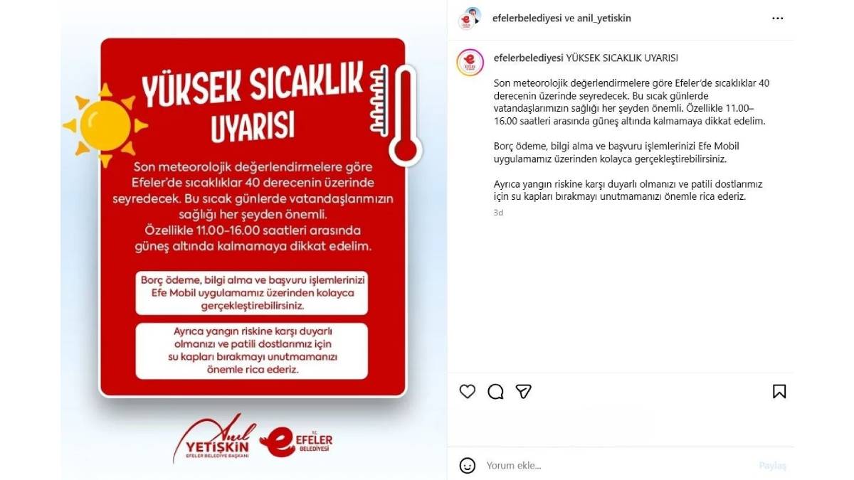 Efeler’de sıcağa karşı akıllı önlem: Başkan Yetişkin’den dijital hizmet çağrısı
