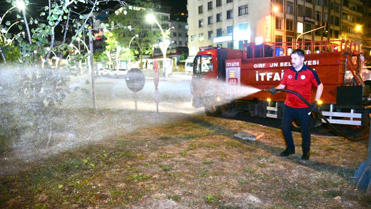 İtfaiye ekipleri yeşil alanları suluyor