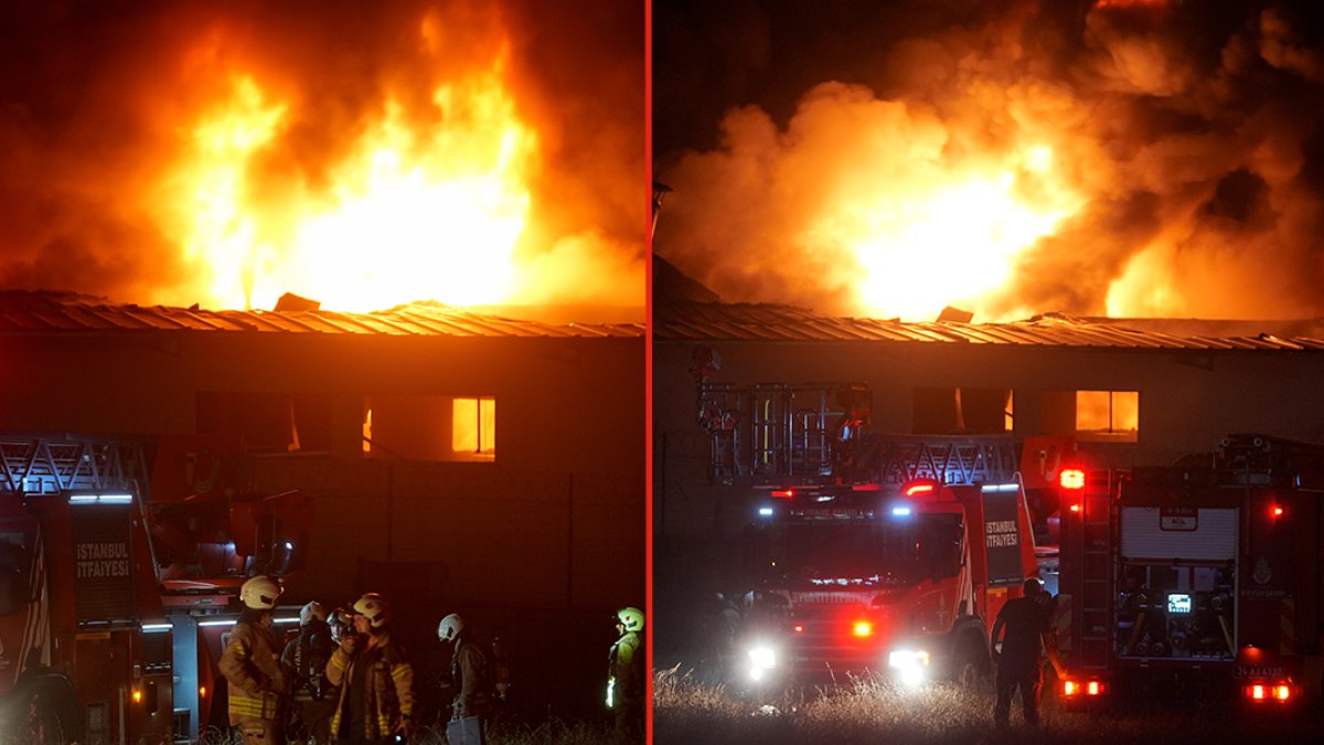 Arnavutköy'de plastik fabrikasında yangın: Alevler geceyi aydınlattı