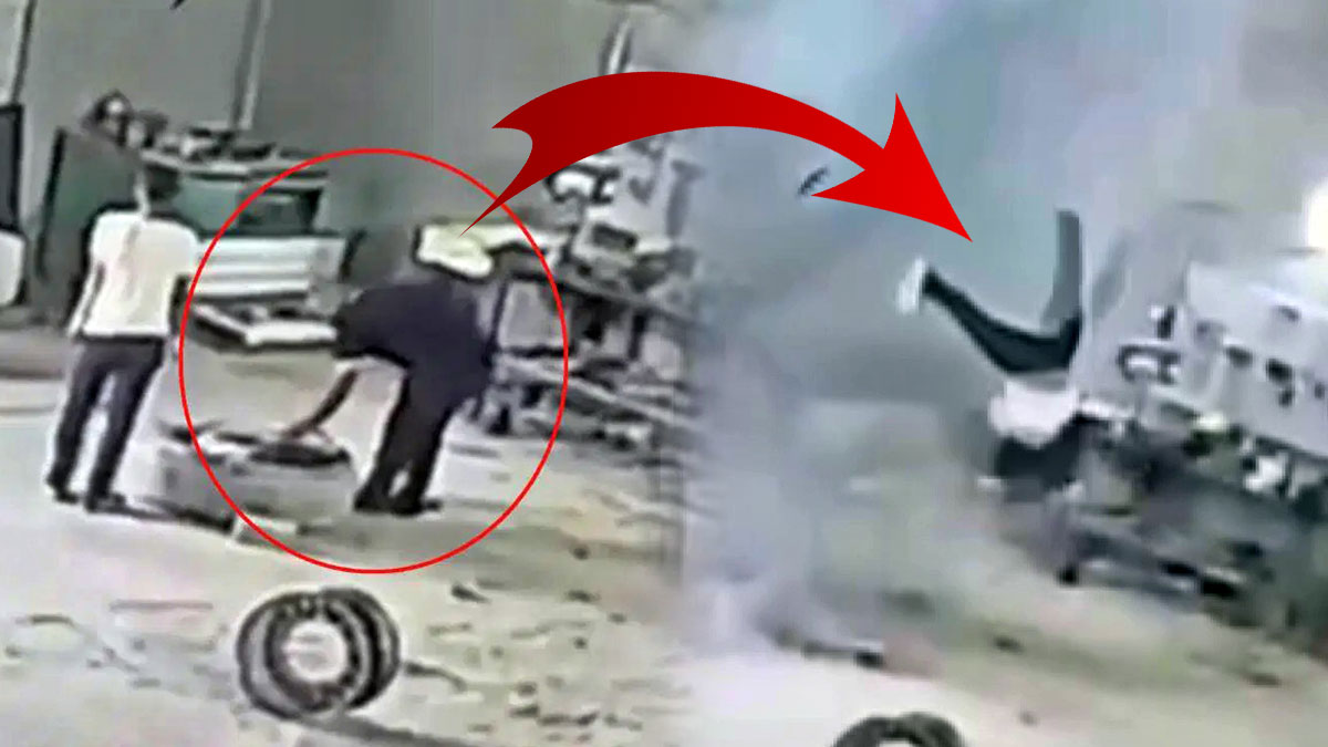 Korkunç patlama kamerada! Hava basılan lastik, 1 kişiyi öldürdü