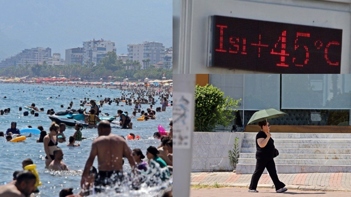 Antalya'da kavurucu sıcaklar: Termometreler 45 dereceyi görünce herkes denize koştu ama denizin sıcaklığı bile 32 derece